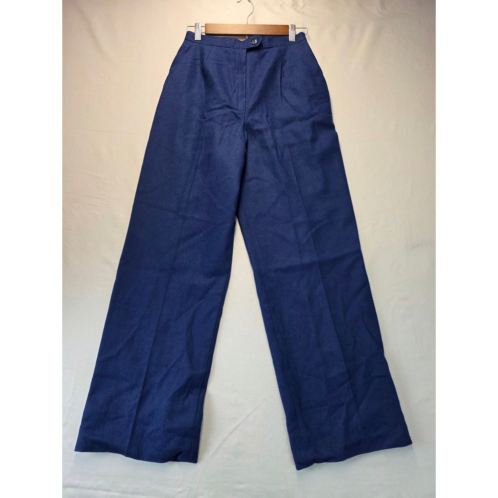 Vintage Koret Career Navy Blue Wool Wide Leg Trousers High Waist Pleated Size 12